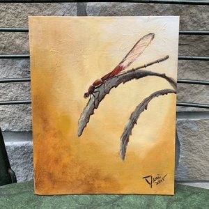 Red Dragonfly on a Stalk Signed by Artist 8” x 10”